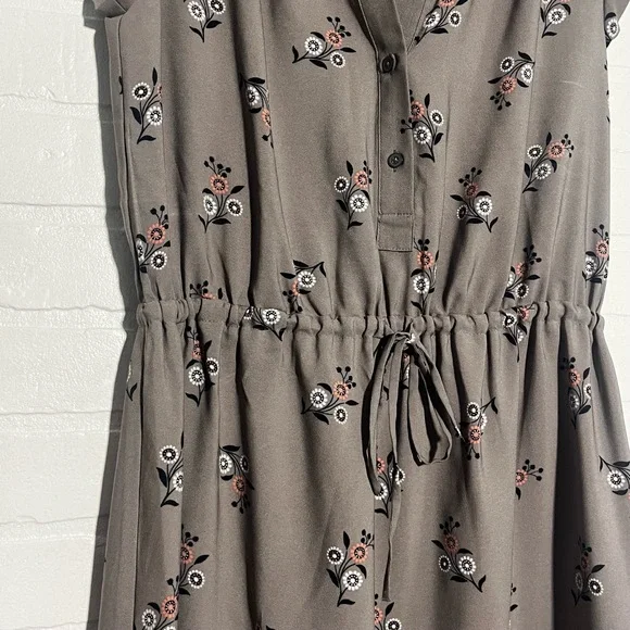 LOFT Womens Dress Taupe Gray Floral Tunic Drawstring Waist Bohemian Small - Picture 4 of 9